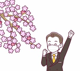 マスクをしたまま花見をする人