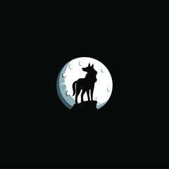 wolf howling at the moon logo vector illustration