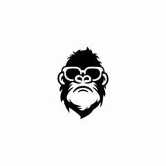 gorilla, ape head using glasses, vector logo illustration