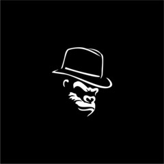 Gorilla ape in monochrome style with top hat. vintage illustration