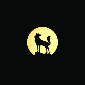 wolf howling at the moon logo vector illustration