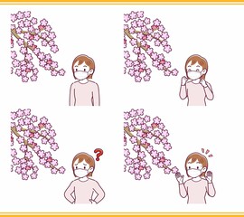 マスクをしたまま花見をする人