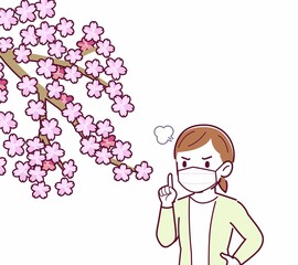 マスクをしたまま花見をする人