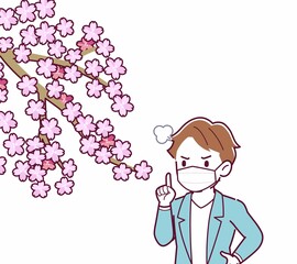 マスクをしたまま花見をする人