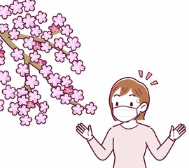 マスクをしたまま花見をする人