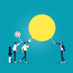 Freedom of speech concept, Businessman with megaphone speak to manager and refuse metaphor of freedom speak