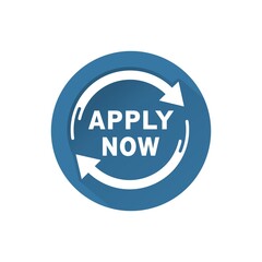 Blue round control button. Apply now. Vector illustration isolated on white background.