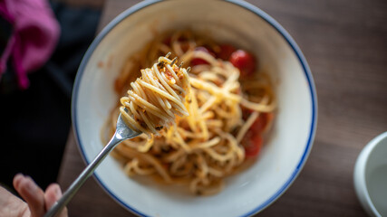 Spaghetti With Meat Bacon Tomato