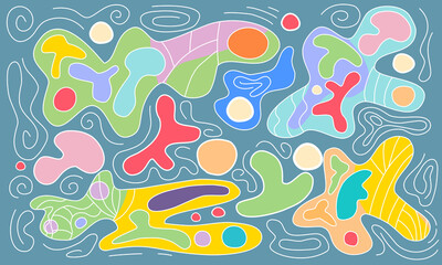 Memphis style geometric pattern with doodle elements Bright shapes and colors that can be applied to a wide variety of functions and applications