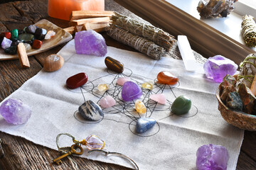 Fototapeta na wymiar A close up image of a chakra healing grid using sacred geometry. 