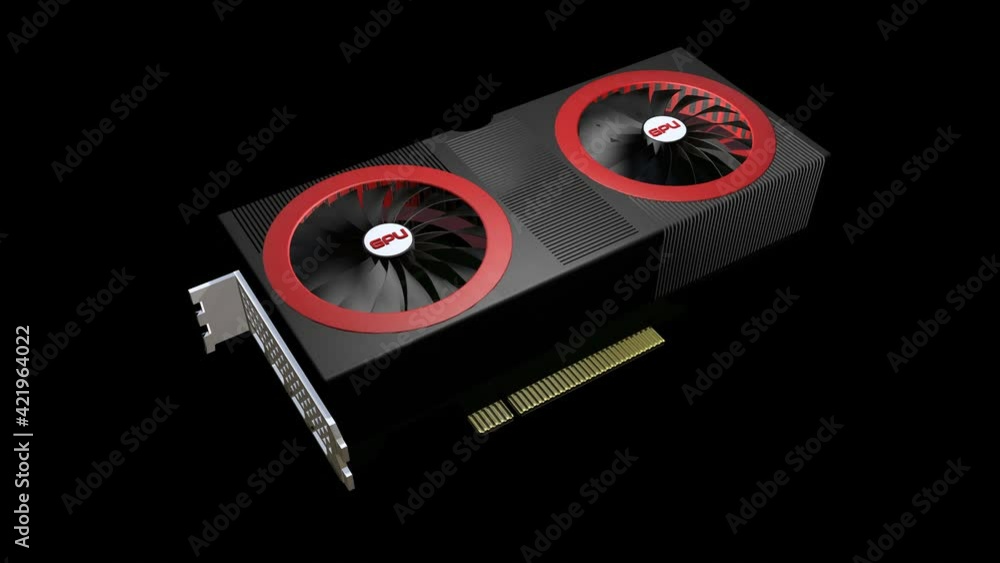 Aufkleber 3d model of a modern video card with rotating coolers close-up. 3d render