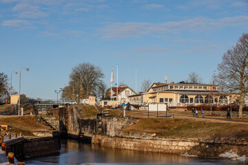 Obraz premium Linkoping, Sweden The Berg Slussar or Berg locks on the Gota Canal.