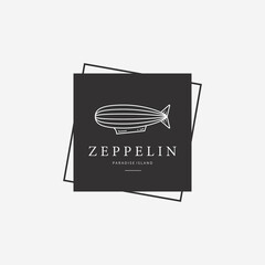 Creative Badge of Zeppelin Line Art Vintage Logo, Illustration Design of Air Balloon Transport, Vector of Airship Concept