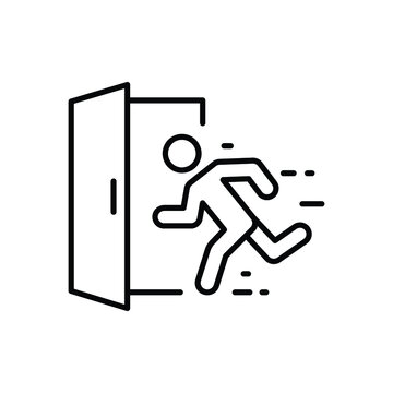 Emergency exit icon. direction arrow sign safety symbol. Safe condition, escape route sign. fire door, safe way, escape. outline style vector illustration design on white background. EPS 10