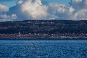 Fototapeta premium Visingso, Sweden A view of Granna over Lake Vattern.