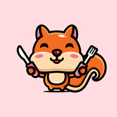 vector design of cute cartoon animal squirrel holding a spoon and fork