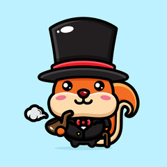 Vector design of cute Mr Squirrel cartoon animal wearing coat and hat