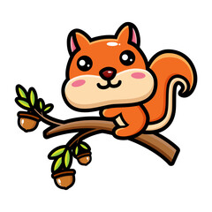vector design of a cute cartoon animal squirrel perching on a tree branch