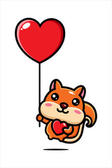vector design of cute cartoon animal squirrel flying with balloon