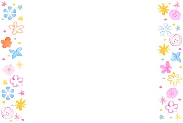 カラフルで可愛い手描きの水彩の花フレーム4