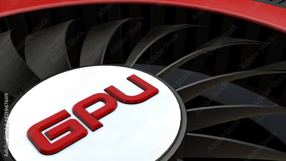 Aufkleber 3d model of a modern video card with rotating coolers close-up. 3d render