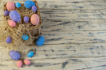 Happy easter! Flat Lay, Internet banner, postcard on Easter