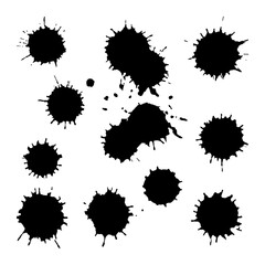 Monochrome black ink spot blob blot isolated set vector art