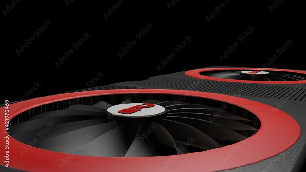 Aufkleber 3d model of a modern video card with rotating coolers close-up. 3d render