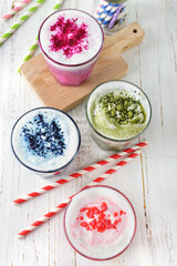 Different types of colored latte