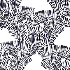 Simple line Branches of tree or coral seamless pattern. Minimalism aesthetic, retro background. Nature fantasy plant.