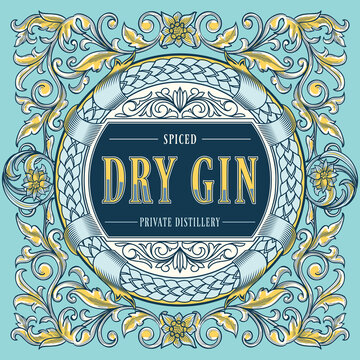 Dry gin - ornate vintage decorative label