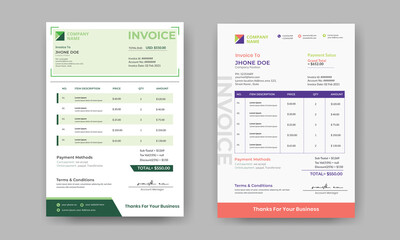 Invoice template set, billing template for business, invoice layout, minimal design	
