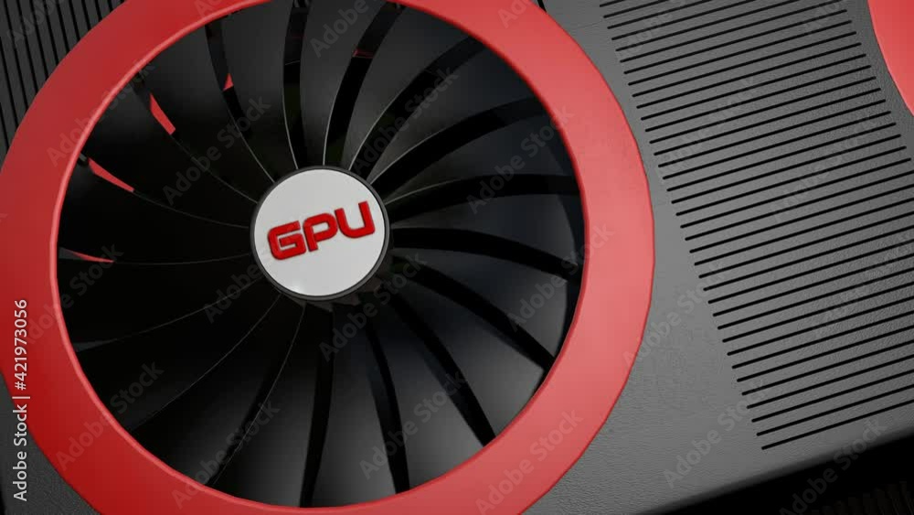 Aufkleber 3d model of a modern video card with rotating coolers close-up. 3d render