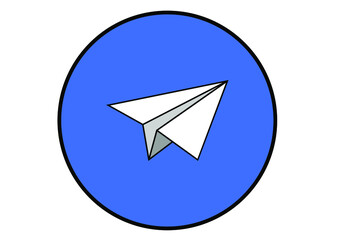 PAPER AIRPLANE ICON WITH BLUE BACKGROUND