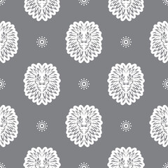 Seamless pattern with a lion's head in a simple style. Good for garments, textiles, backgrounds and prints. Vector
