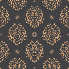 Seamless pattern with a tiger head in a simple style. Good covers, fabrics, postcards and printing. Vector illustration.