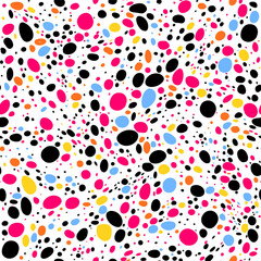 Contemporary vivid multicolor seamless pattern, splatter background with dots, spray paint.