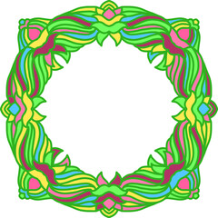 Abstract mandala frame. Asian floral pattern. Colorful authentic border. Vector illustration. Copyspace.