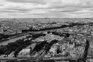 Black and White Paris Cityscape with Seine River