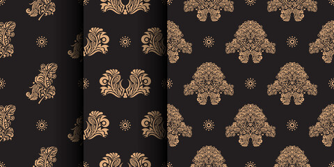 Set of Seamless pattern with Damask element. Good for clothing and textiles. Vector illustration.
