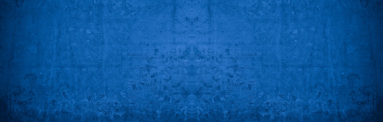 Old wall pattern texture cement blue dark abstract  blue color design are light with black gradient background.