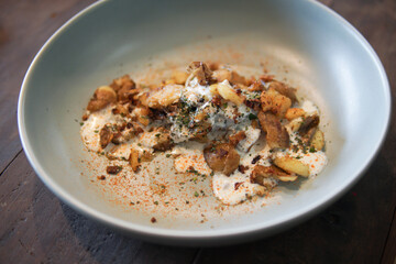 baked roasted potatoes with sour cream and herb