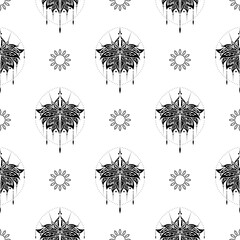 Lotus seamless pattern. Black and white. Good for murals, books, fabrics, postcards and printing. Vector