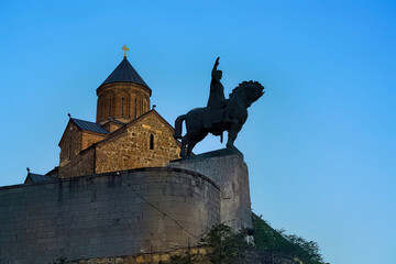 Tbilisi, Georgia - August 20, 2020: Temple on Metekhi rock
