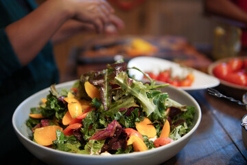 woman preparing cooking making vegetable salad