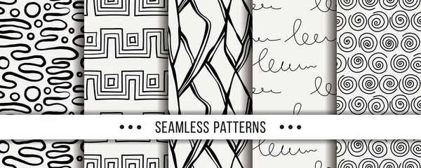 Foto op Canvas Cute collection of doodle hipster seamless patterns. Ornament set for your design, wallpaper, background, fabric textile © Drekhann