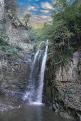 Fototapeta na wymiar Tbilisi, Georgia - August 20, 2020: Waterfall Legvtakhevi