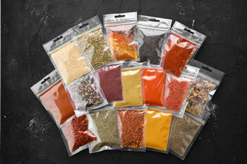 Different spices in plastic package