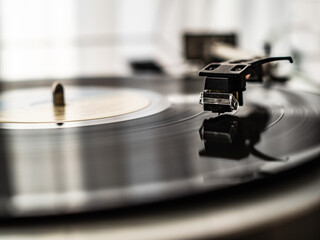Turntable plays a vinyl record
