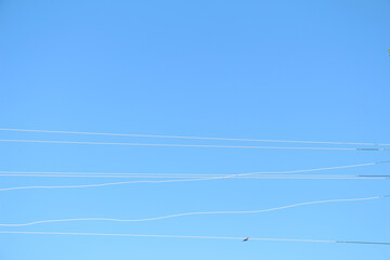 Electric wire on blue sky background